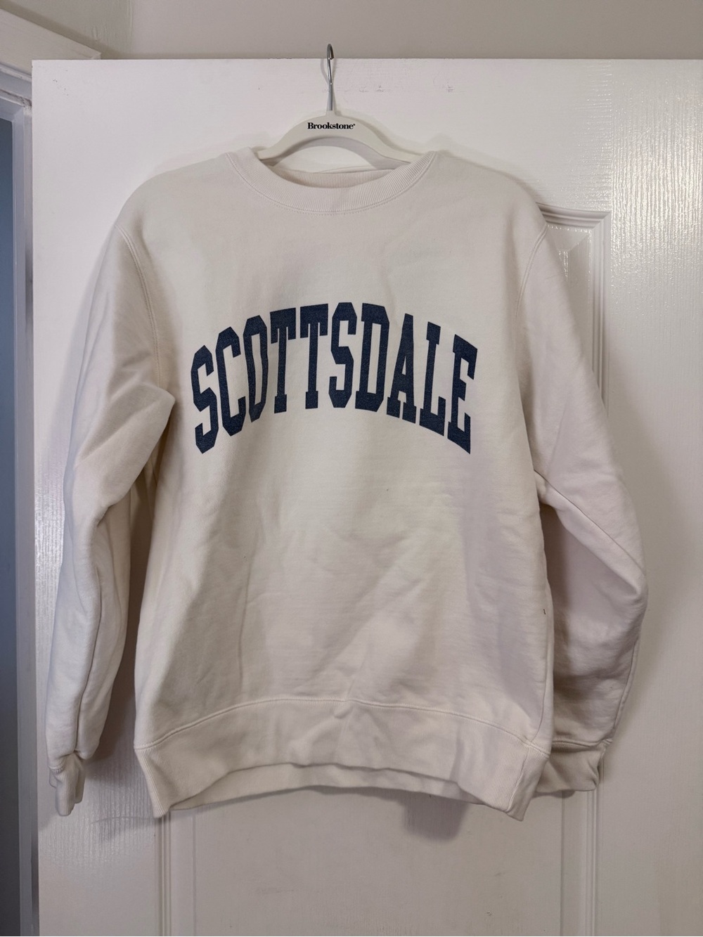 Brandy Melville Cream Crewneck with Navy 'SCOTTSDALE' Lettering